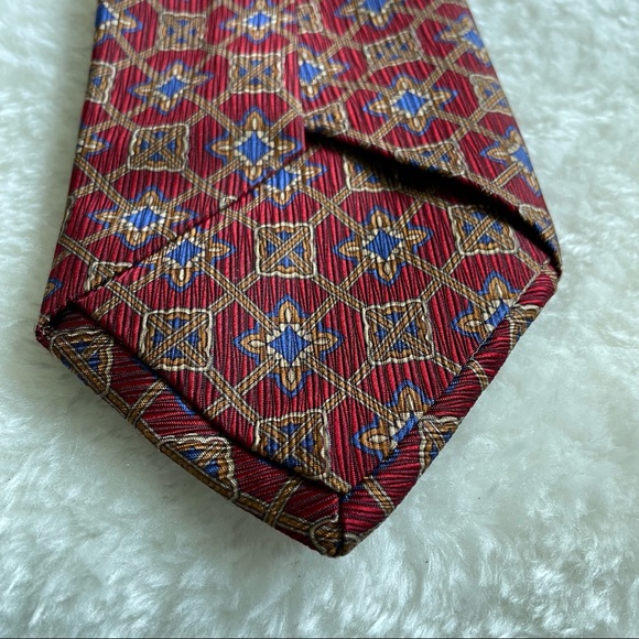 Jos. A. Bank Signature Gold Red and Blue Geometric Print Textured Silk T… - Picture 5 of 11